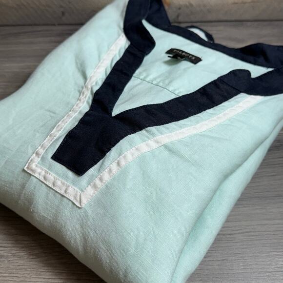 Talbots 100% Linen Tunic Shirt Size M Beachy Coastal Grandma Nautical Sailing - Picture 10 of 15